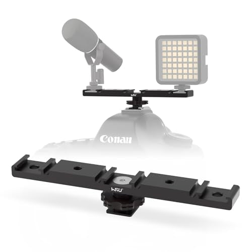 HSU Cold Shoe Mount Bracket, Triple-Head Hot Shoe Mount, 1/4 Screw Port, Aluminum Cold Shoe Plate Adapter with Cable Slot Bayonet for Microphone, Led Video Light, Monitor