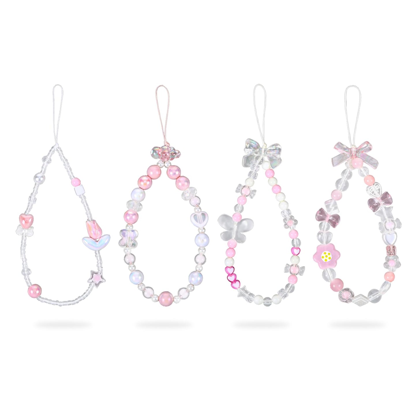 Pink Beaded Phone Wrist Straps, Y2K Phone Case Charms Camera Charm Strap, Lanyard Keychain Wristlet Aesthetic Cellphone Charm