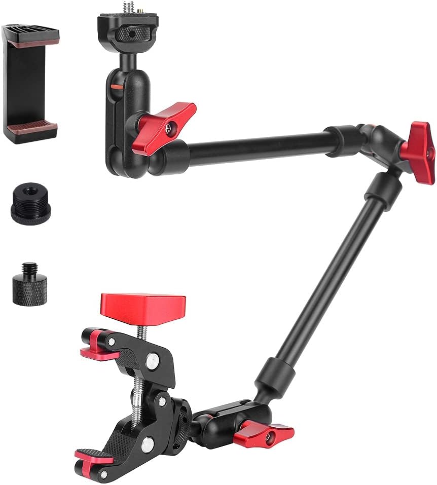 22" Magic Arm w Clamp Camera Mount, Adjustable Articulating Arm Friction Camera Boom Arm Mount Clamp w 1/4" Thread, Overhead Camera Desk Mount Clamp Stand for Tripod Light Webcam Mic Video Rig
