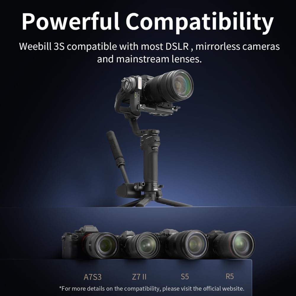 WEEBILL 3S Combo Handheld Camera 3-Axis Gimbal Stabilizer Quick Release Built-in Fill Light PD Fast Charging Battery Max. Load 3kg Replacement for Canon Sony Nikon DSLR Mirrorless Cameras