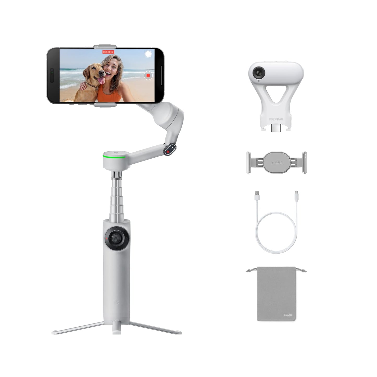 Insta360 Flow 2 Pro White - Foldable AI Phone Gimbal, Track in 200+ Apps with Apple DockKit, Multi-Person Tracking, 360º Pan Tracking, Built-in Tripod/Selfie Stick, iPhone/Android Portable Stabilizer