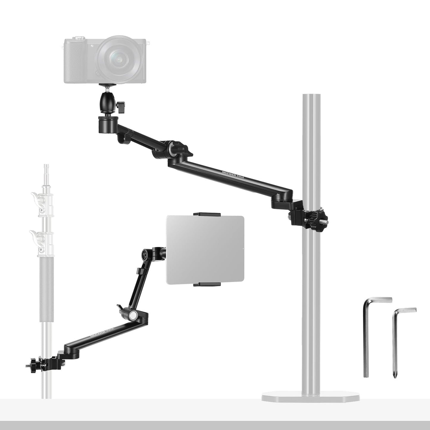 NEEWER DS001 Table Overhead Camera Mount Arm 11.8-20 inches/30-51 cm Telescopic Extension Arm for Table Stand with Ball Head Mount 1/4 Inch 3/8 Inch 5/8 Inch Screws for Webcam Camera LED Ring Light