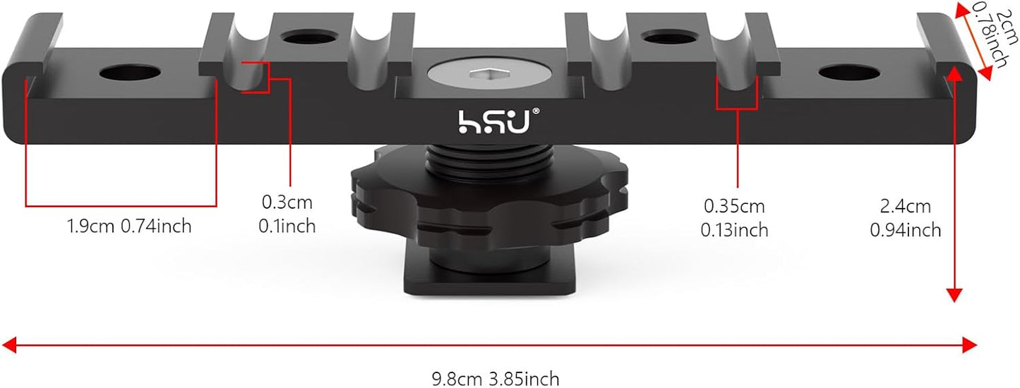HSU Cold Shoe Mount Bracket, Triple-Head Hot Shoe Mount, 1/4 Screw Port, Aluminum Cold Shoe Plate Adapter with Cable Slot Bayonet for Microphone, Led Video Light, Monitor