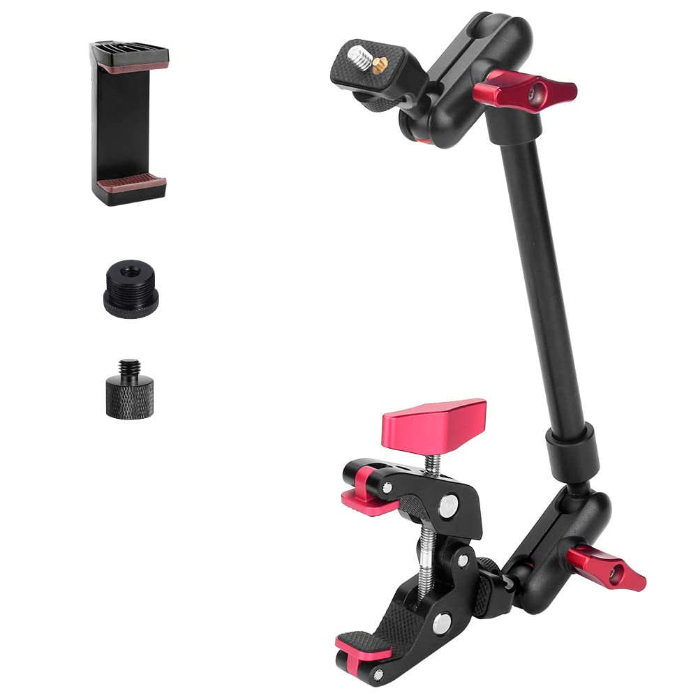 22" Magic Arm w Clamp Camera Mount, Adjustable Articulating Arm Friction Camera Boom Arm Mount Clamp w 1/4" Thread, Overhead Camera Desk Mount Clamp Stand for Tripod Light Webcam Mic Video Rig