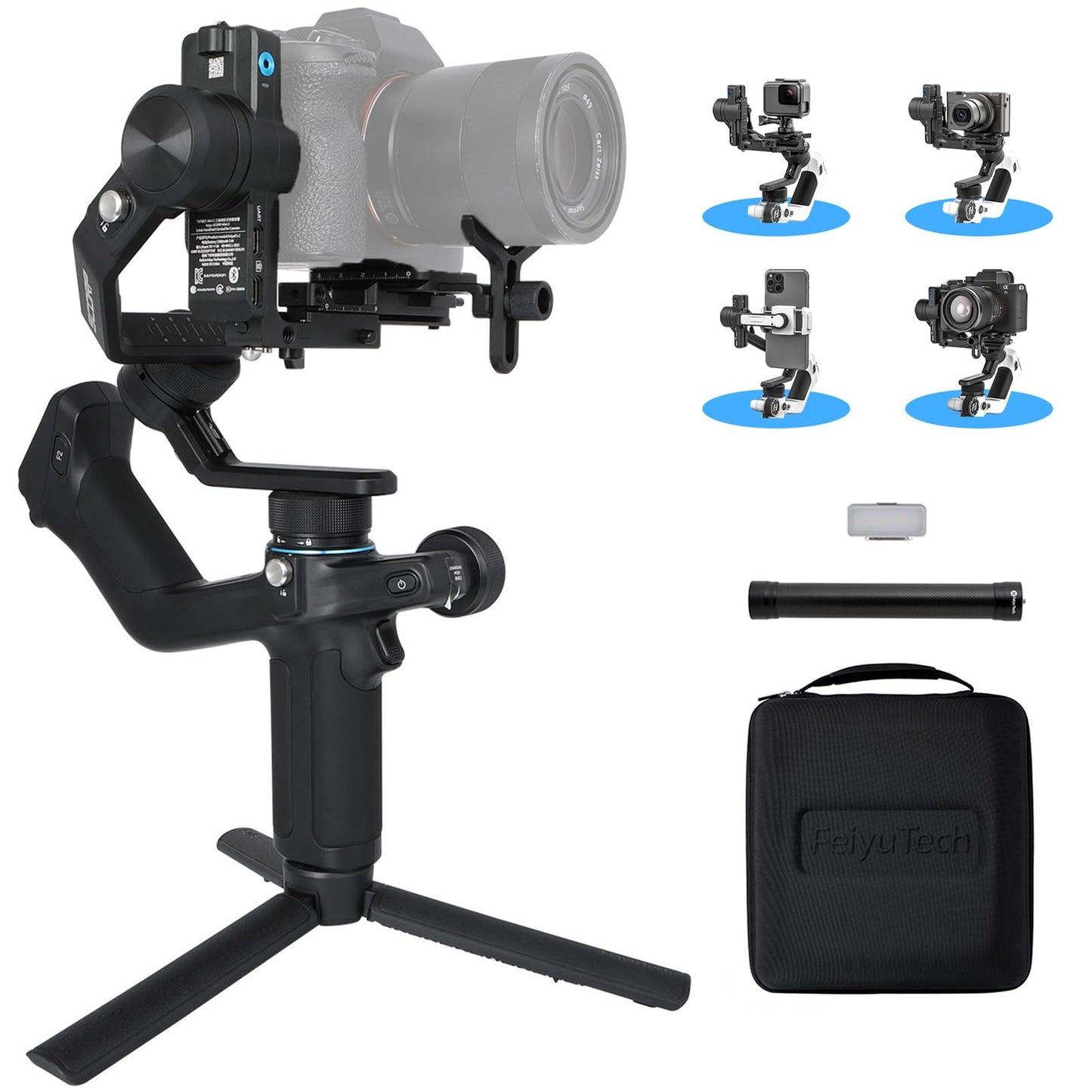 Feiyu SCORP Mini-2 Combo All-in-1 Gimbal Stabilizer for Cameras & Smartphones, 1.3" OLED Touchscreen, Integrated AI Tracking, 2.65lb Payload. 3-Axis Handheld Gimbal Compatible with GoPro, Sony, iPhone