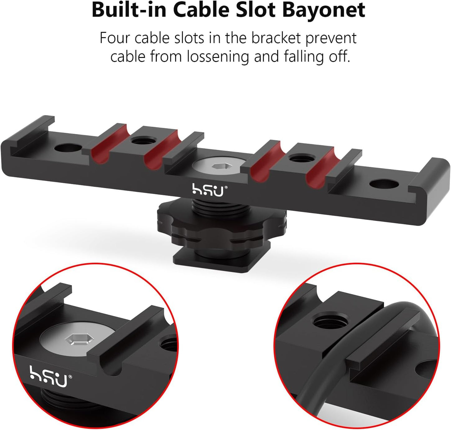 HSU Cold Shoe Mount Bracket, Triple-Head Hot Shoe Mount, 1/4 Screw Port, Aluminum Cold Shoe Plate Adapter with Cable Slot Bayonet for Microphone, Led Video Light, Monitor