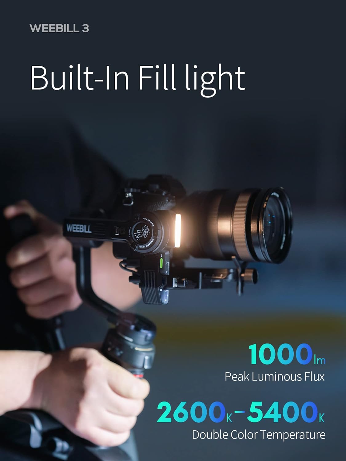 ZHIYUN Weebill 3 Combo, Gimbal Stabilizer for DSLR and Mirrorless Camera, Nikon Sony Panasonic Canon Fujifilm BMPCC 6K, Extendable Sling Grip, Wrist Rest, Fill Light & Mic Integration, PD Fast Charge