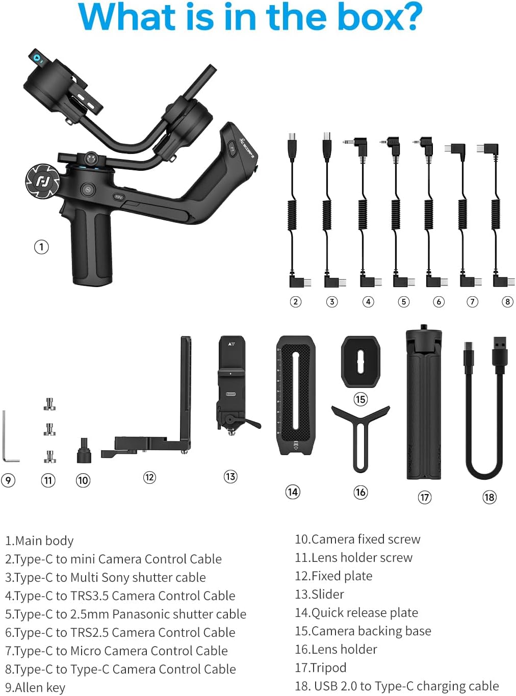 FeiyuTech Official SCORP 2 Gimbal Stabilizer for Camera,3-Axis Gimbal Stabilizer for Canon/Sony/Panasonic/Nikon/Fujifilm,5.51lb Payload,Built-in AI Tracking Module,Bluetooth/Cable Control, STD KIT