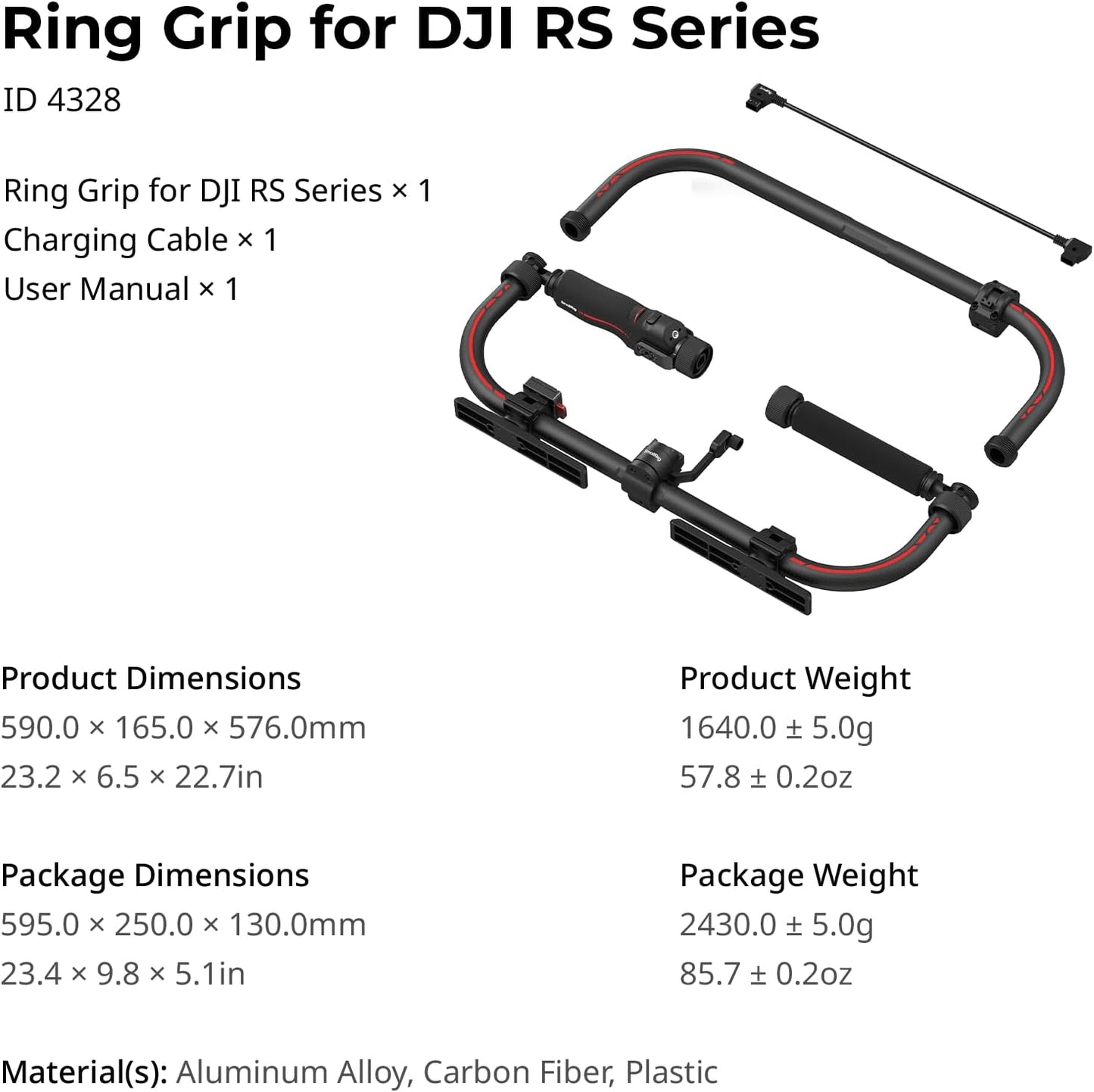 SMALLRIG Stabilizer Handheld Ring Grip for DJI RS 2 / RS 3 Pro/RS 4 / RS 4 Pro Gimbal, Supports Various Controls, Integrated Foldable Design, Max Load 17.6 lb - 4328