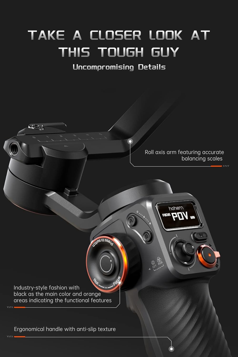Hohem iSteady M6 Gimbal Stabilizer for Smartphone, 3-Axis Cell Phone Stabilizer Built-in OLED Display 400g Payload Reverse Charging Android and iPhone Gimbal with Inception Motion Timelapse