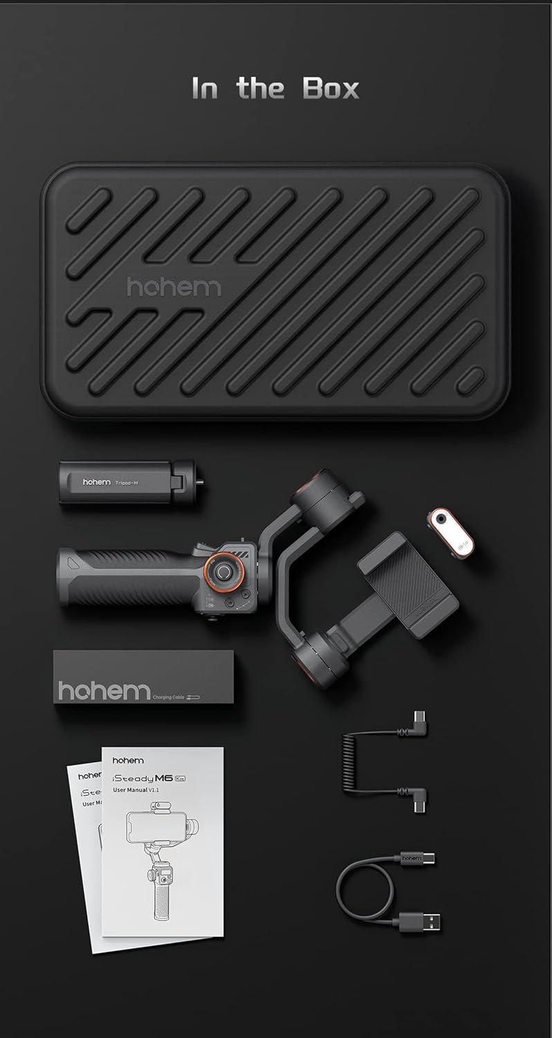 Hohem iSteady M6 Kit Smartphone Gimbal Stabilizer 3-Axis with Magnetic Fill Light/AI Tracking Sensor for iPhone Android with 0.91-inch OLED Display Max Payload 400g