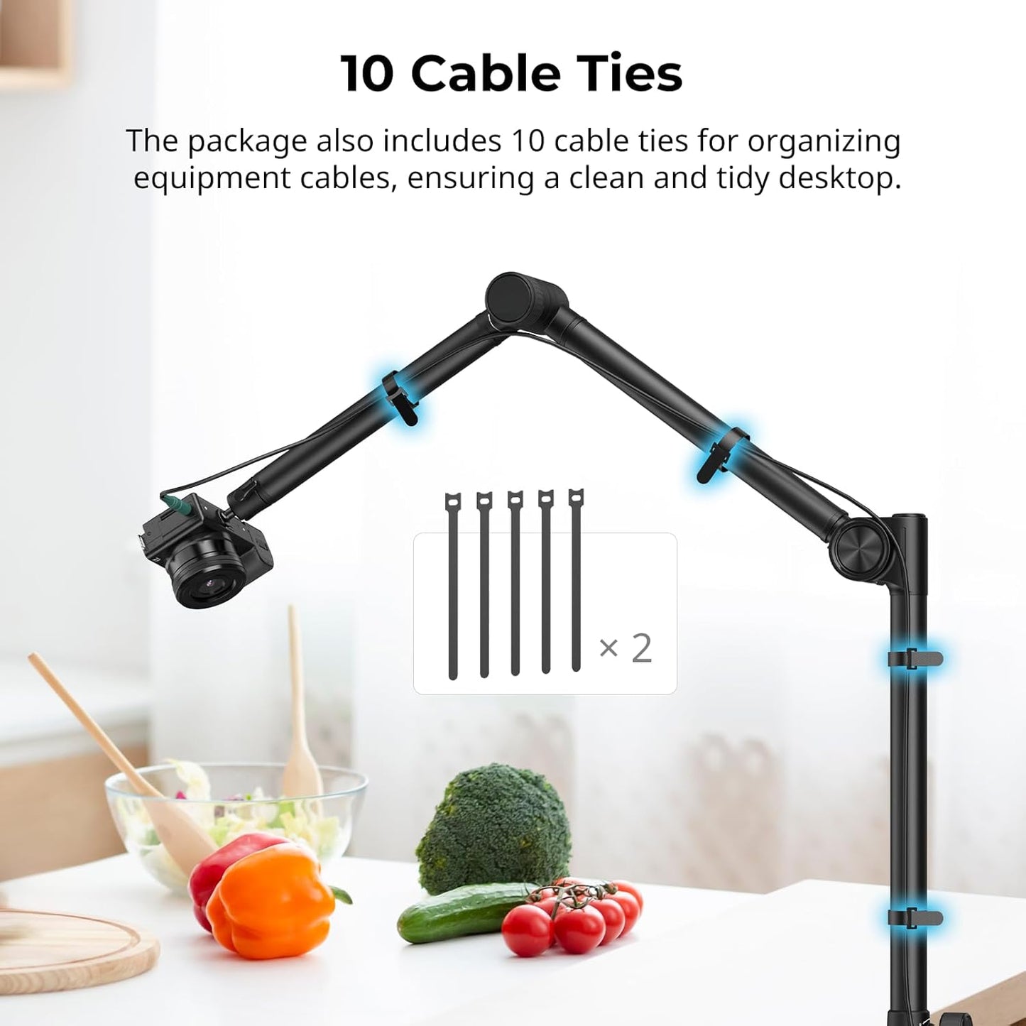 SMALLRIG Overhead 3-Section Desktop Camera Bracket, Damping Boom Arm Desk Mount with 360 Rotatable Ball Head, Tabletop C Clamp, Max Load to 4.4lbs / 2kg for Photography Videography Live Stream