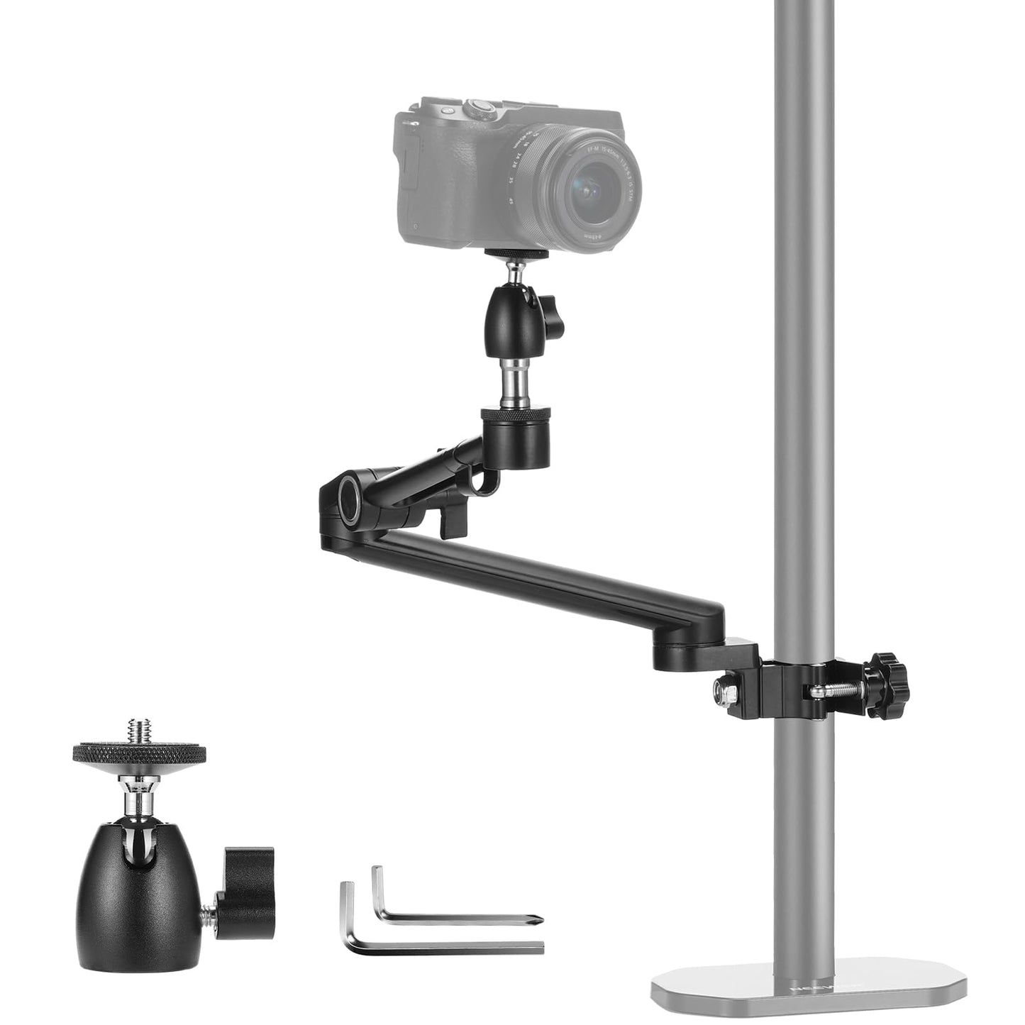 NEEWER DS001 Table Overhead Camera Mount Arm 11.8-20 inches/30-51 cm Telescopic Extension Arm for Table Stand with Ball Head Mount 1/4 Inch 3/8 Inch 5/8 Inch Screws for Webcam Camera LED Ring Light