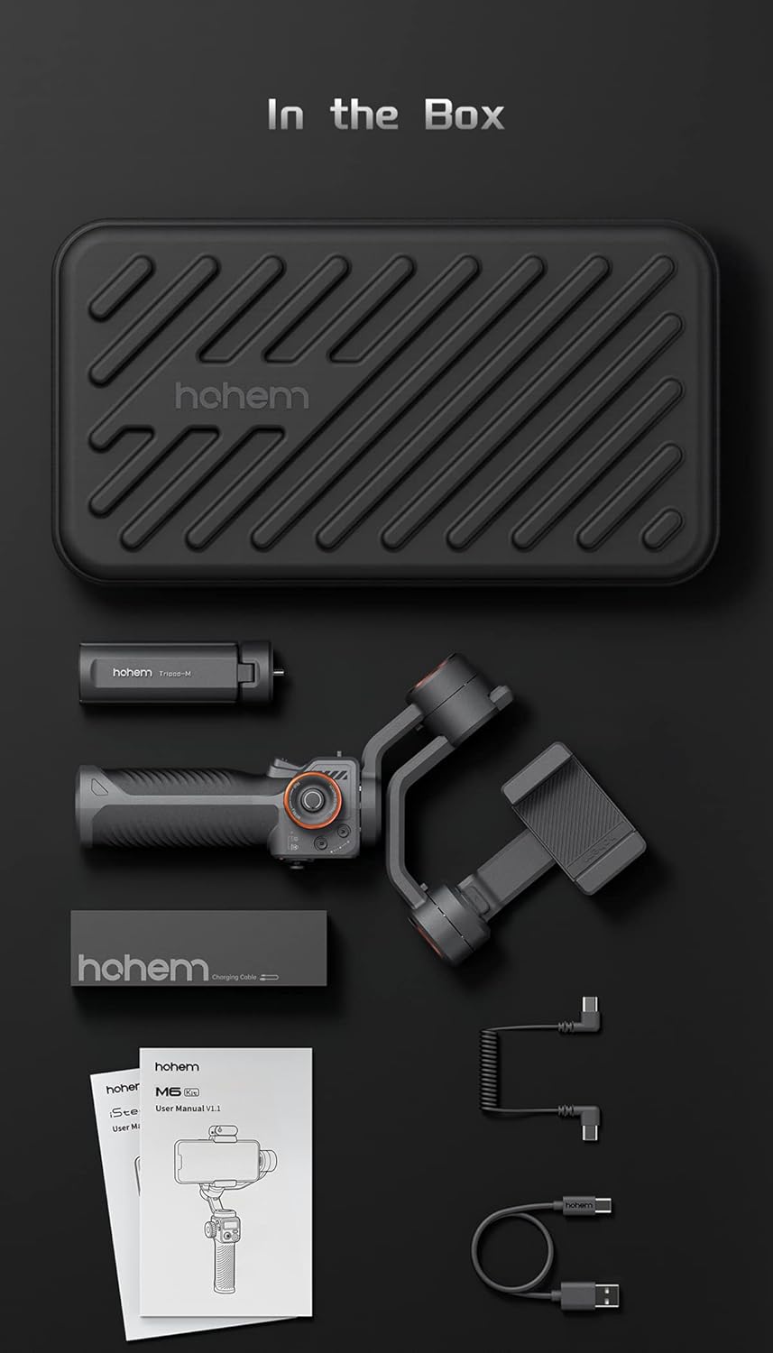 Hohem iSteady M6 Gimbal Stabilizer for Smartphone, 3-Axis Cell Phone Stabilizer Built-in OLED Display 400g Payload Reverse Charging Android and iPhone Gimbal with Inception Motion Timelapse