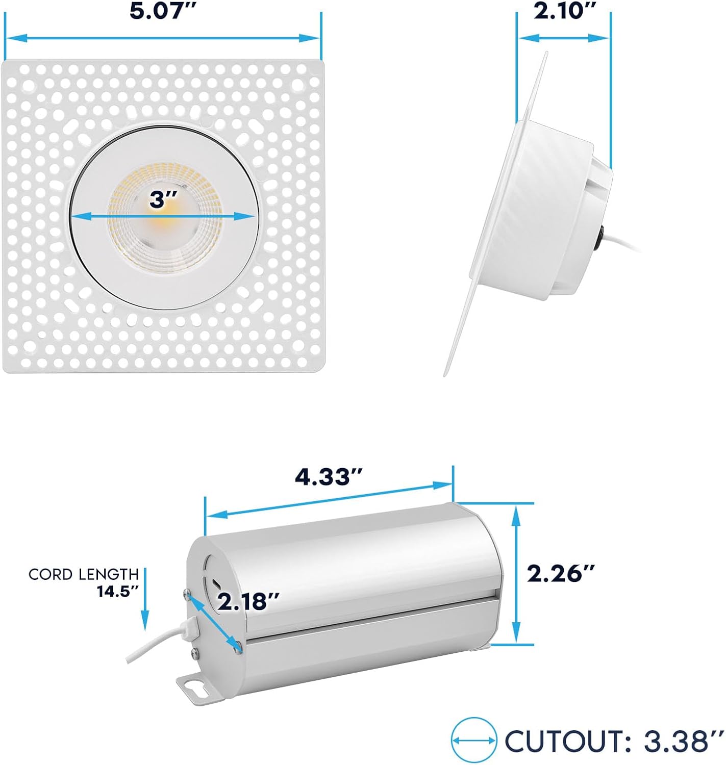 LUXRITE 3 Inch Floating Gimbal LED Trimless Recessed Lighting with Junction Box, CRI 90, 5CCT 2700K-5000K, Dimmable, 12W, 900LM, Adjustable Directional Downlight, Damp & IC Rated, ETL Listed (6 Pack)
