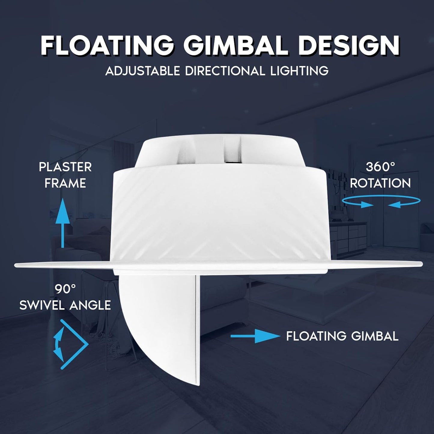 LUXRITE 3 Inch Floating Gimbal LED Trimless Recessed Lighting with Junction Box, CRI 90, 5CCT 2700K-5000K, Dimmable, 12W, 900LM, Adjustable Directional Downlight, Damp & IC Rated, ETL Listed (6 Pack)