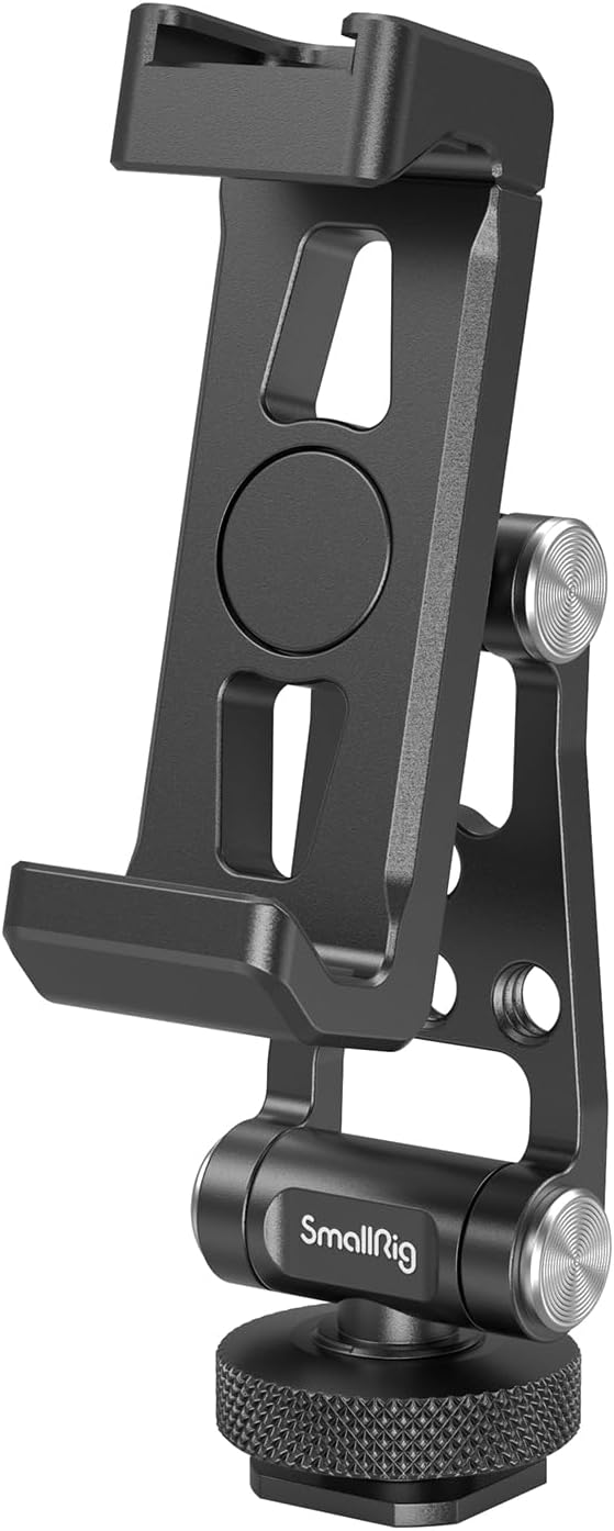 SMALLRIG Universal Metal Phone Support with Cold Shoe Mount, Cell Phone Mount Adapter Support Free Adjustment Joints, Phone Tripod Mount for iPhone 15 14, for Samsung Galaxy etc. - 4382
