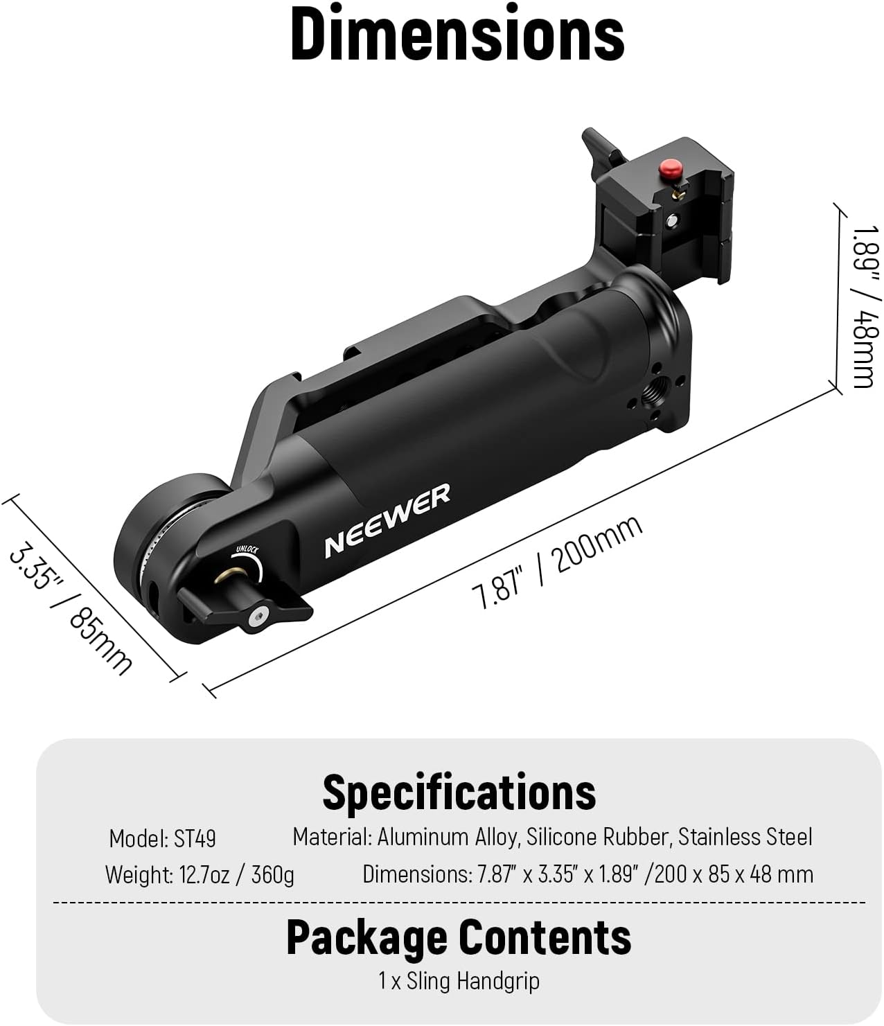 NEEWER Adjustable Sling Handle Grip Compatible with DJI Ronin RS4 RS3 Mini RS 3 Pro RS 2 RSC 2 Gimbal Stabilizer for Low Angle Shot, Max Load 13.2lb, ST49