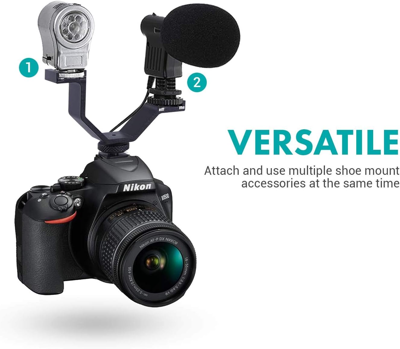 Movo HVA20 DSLR Camera Dual Cold Shoe Mount Bracket for Lights, Monitors, Microphones and other Camera Accessories