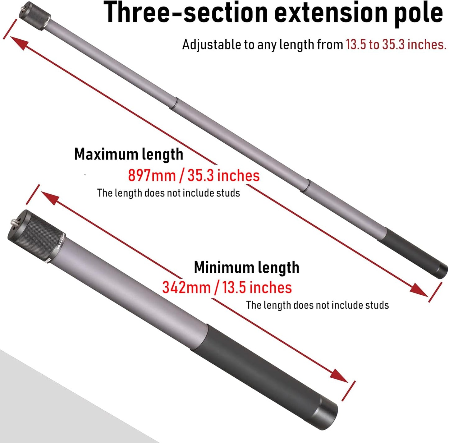 Gimbal Extension Pole,Lightweight and Strong 3 Section Camera Extension Pole Universal Compatible with Digtital Camera iPhone Smartphone Gimbal Stabilizer Camera Pole, Grey and Black