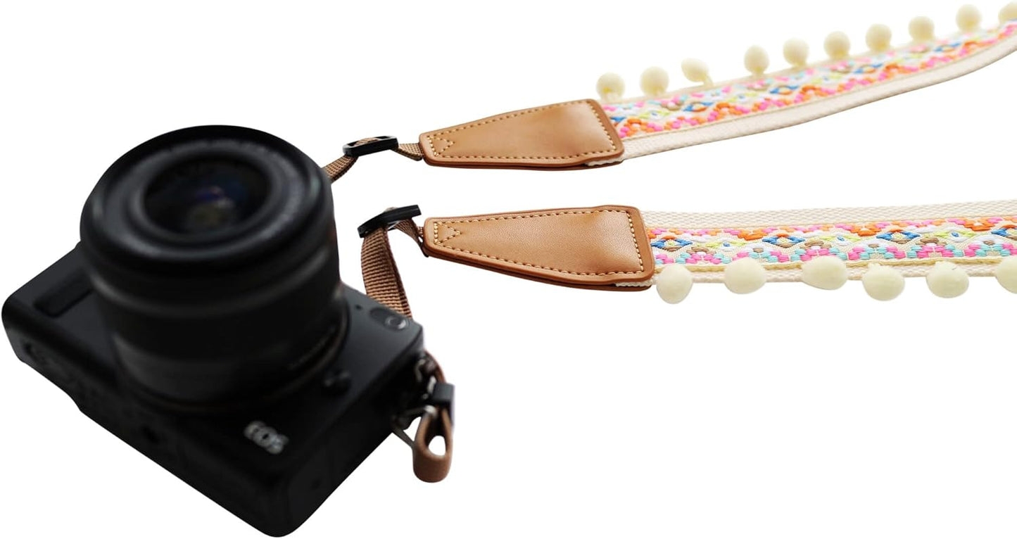 Original Design Personalized Adjustable Camera Strap Super Colorful & Cute Pompom Tassel, Fit for Canon Nikon Sony Olympus Interchangeable Lens Digital Camera/DSLR etc.