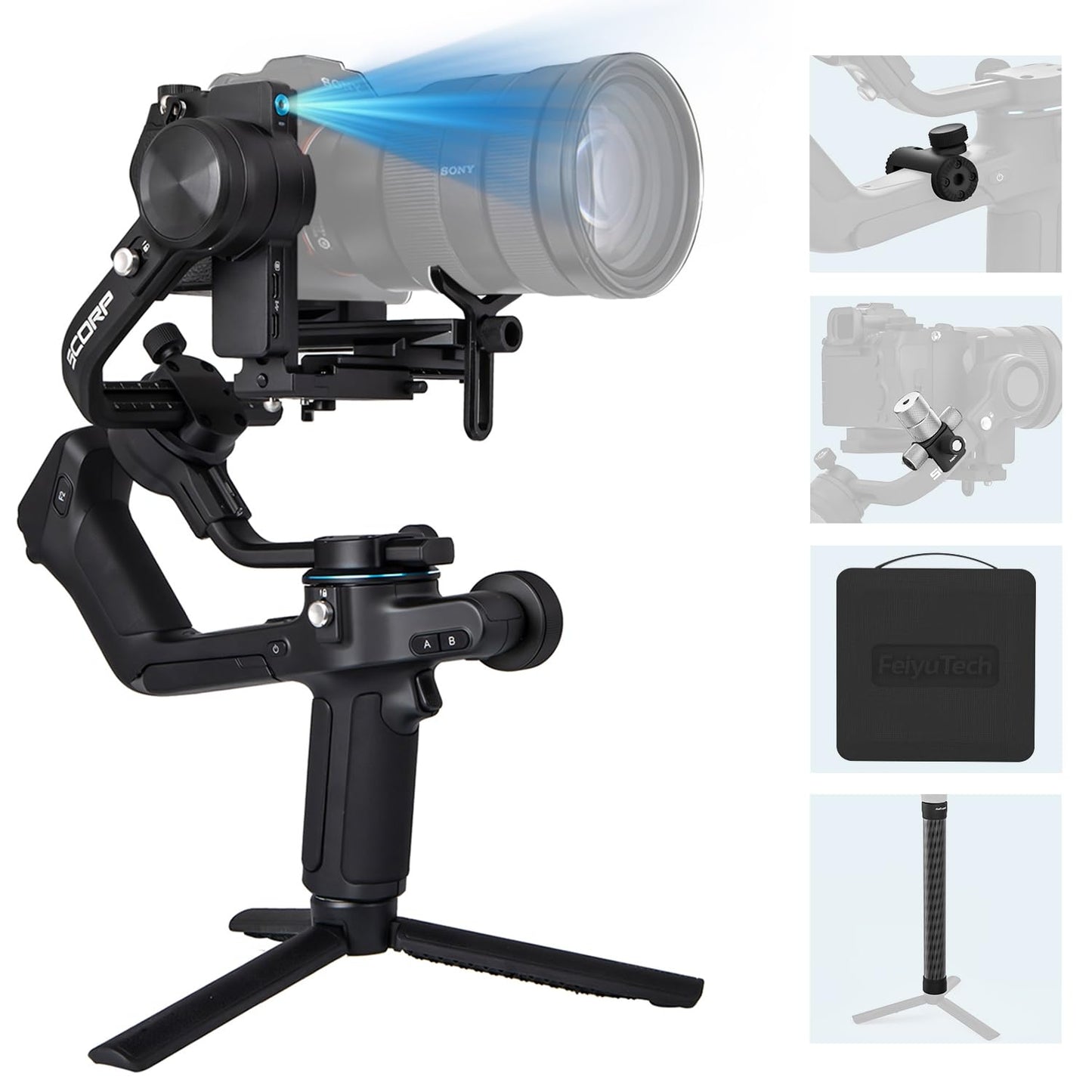 FeiyuTech Official SCORP 2 Gimbal Stabilizer for Camera,3-Axis Gimbal Stabilizer for Canon/Sony/Panasonic/Nikon/Fujifilm,5.51lb Payload,Built-in AI Tracking Module,Bluetooth/Cable Control, STD KIT