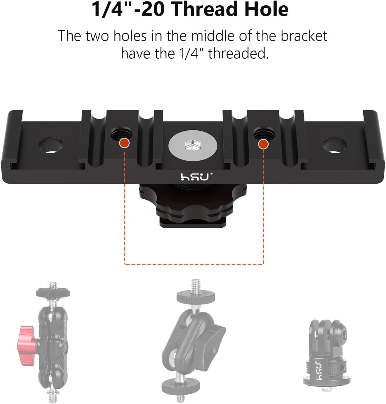 HSU Cold Shoe Mount Bracket, Triple-Head Hot Shoe Mount, 1/4 Screw Port, Aluminum Cold Shoe Plate Adapter with Cable Slot Bayonet for Microphone, Led Video Light, Monitor