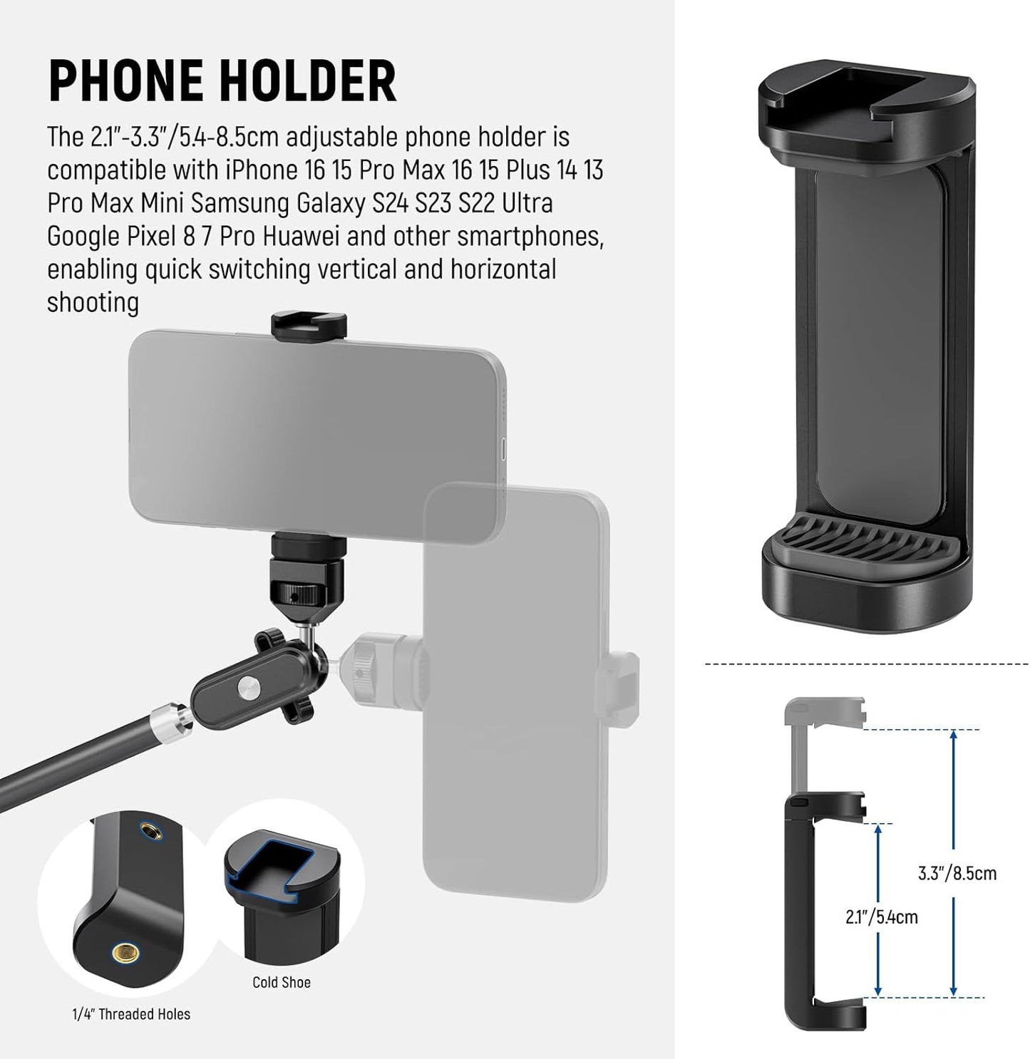 NEEWER 30" Articulating Magic Arm with Super Clamp, Overhead Camera Desk Mount with 1/4" 3/8" Threads for ARRI, Cold Shoe & Phone Holder Compatible with iPhone DSLR Action Camera Video Light, UA056