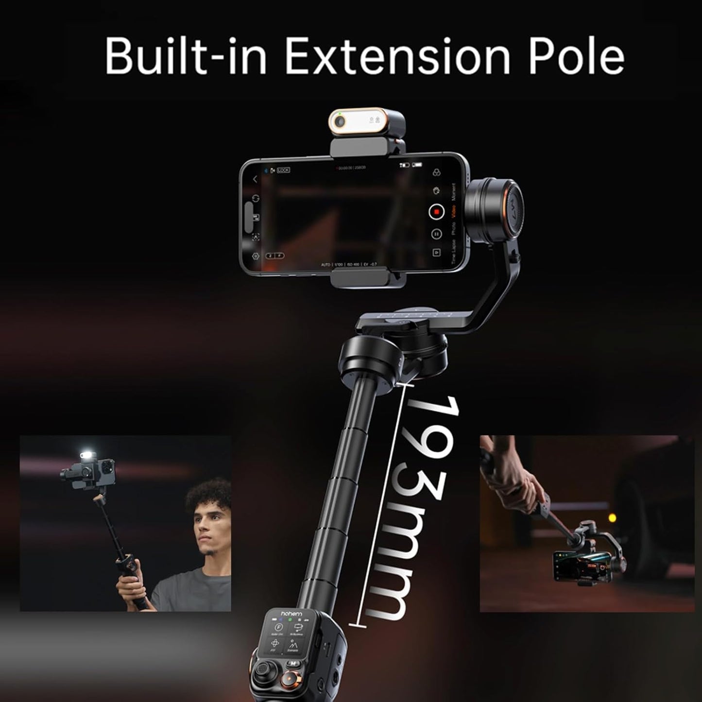 Hohem iSteady M7 Gimbal Stabilizer for Smartphone, 3-Axis Phone Gimbal, Gimbal Stabilizer for iPhone & Android, AI Tracking Sensor with Fill Light, 1.4" Detachable Touchscreen Remote Control