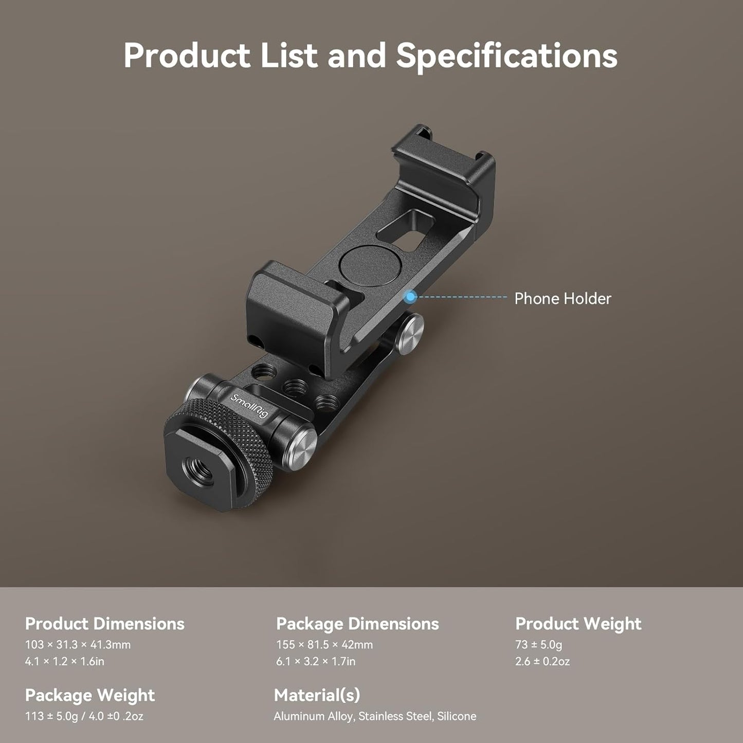 SMALLRIG Universal Metal Phone Support with Cold Shoe Mount, Cell Phone Mount Adapter Support Free Adjustment Joints, Phone Tripod Mount for iPhone 15 14, for Samsung Galaxy etc. - 4382
