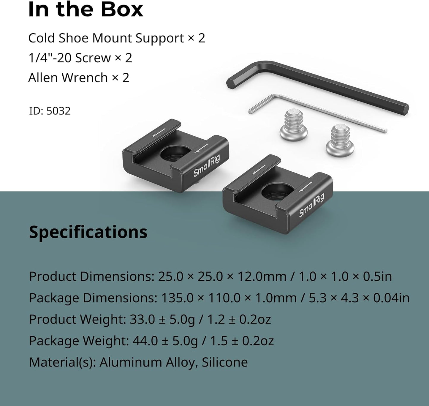 SmallRig Anti-Twist Cold Shoe Mount Adapter (2pcs) with 1/4"-20 Screws, for Flash LED Light Monitor Microphone, with Anti Twist Pins, Compatible with SmallRig Cage - 5032