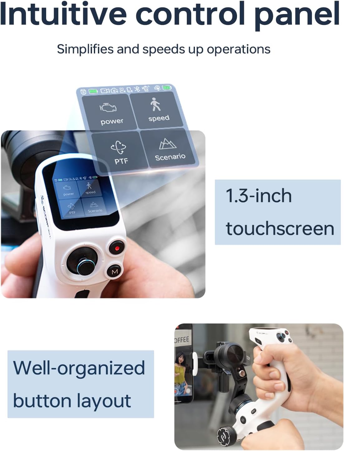 Feiyu SCORP Mini-2 Combo All-in-1 Gimbal Stabilizer for Cameras & Smartphones, 1.3" OLED Touchscreen, Integrated AI Tracking, 2.65lb Payload. 3-Axis Handheld Gimbal Compatible with GoPro, Sony, iPhone