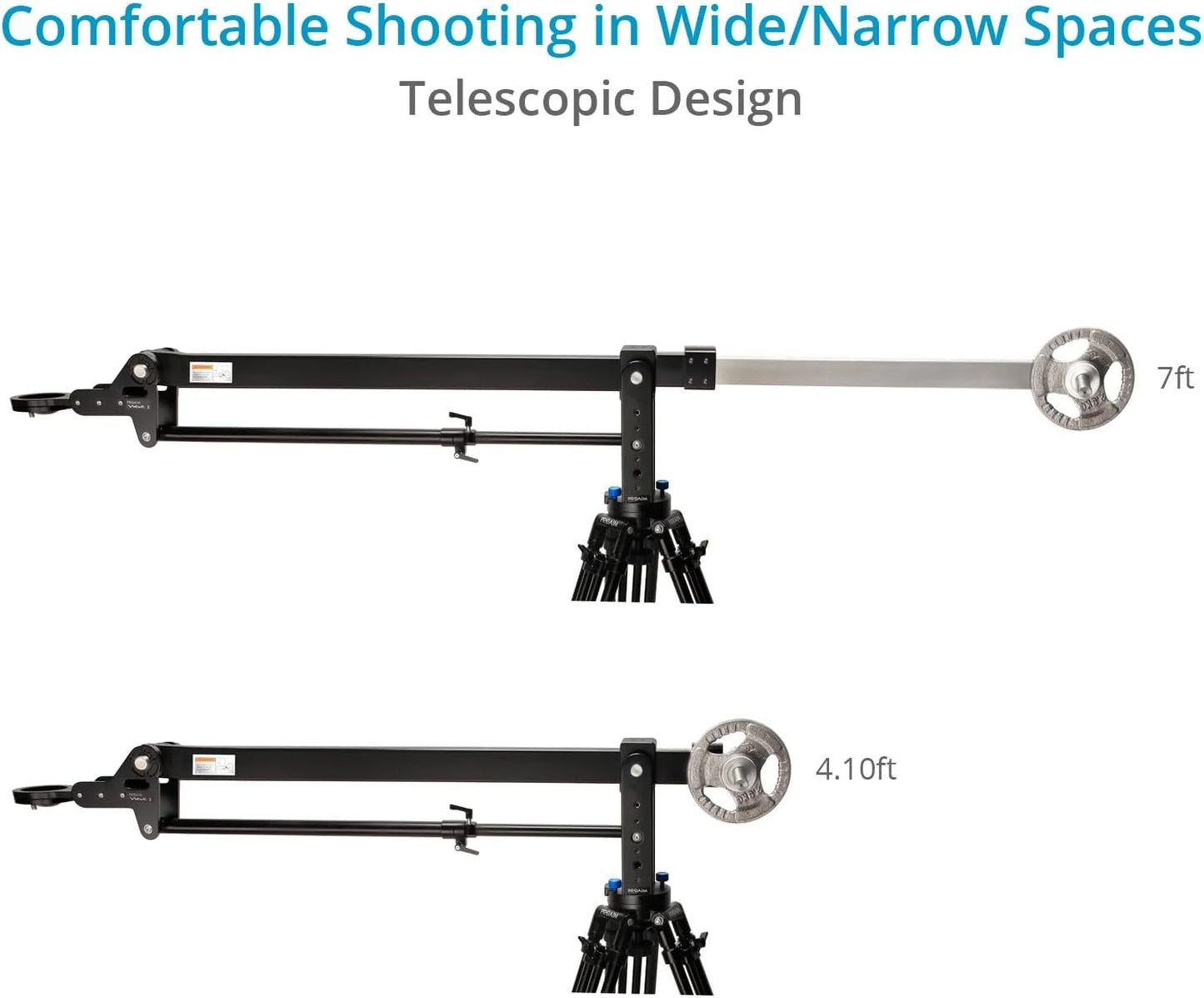 Proaim 7' Wave-2 Jib Crane for Camera, Gimbals & Pan Tilt Heads. for 75mm/100mm Fluid Heads. Payload up to 25kg / 55lb. Telescopic Design. 360° Panning Range (P-WV-2)