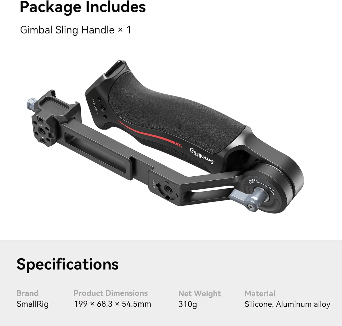 SmallRig Adjustable Sling Handgrip Gimbal Sling Handle for DJI RS 4 Mini, RS 4, RS 4 Pro, RS 3 Mini, RS 3, RS 3 Pro, RS 2, RSC 2 Stabilizer, 13.2lb Load, Ergonomic Grip for Low Angle Shots