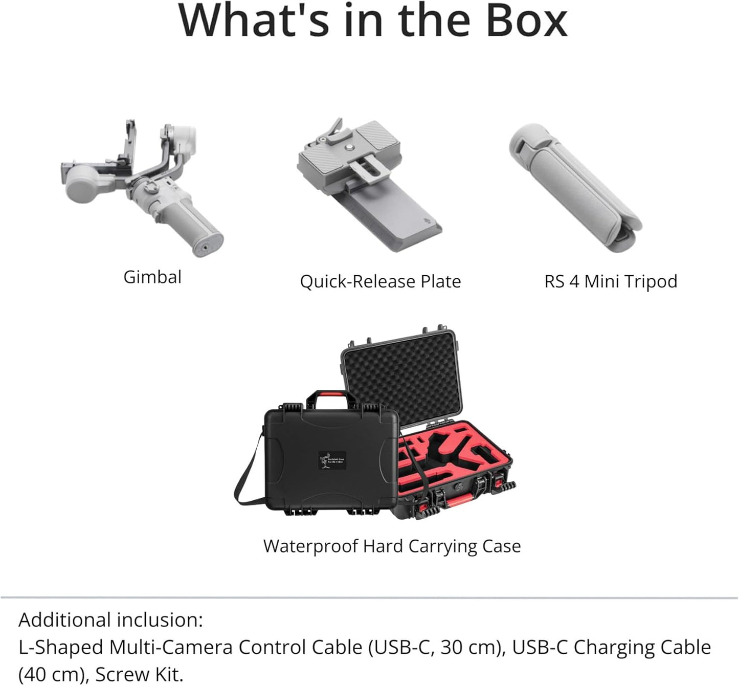 DJI RS 4 Mini Gimbal Stabilizer for Cameras with Auto Axis Lock and 4.4lbs Payload Bundle with Waterproof Hard Carrying Case (7 Items)