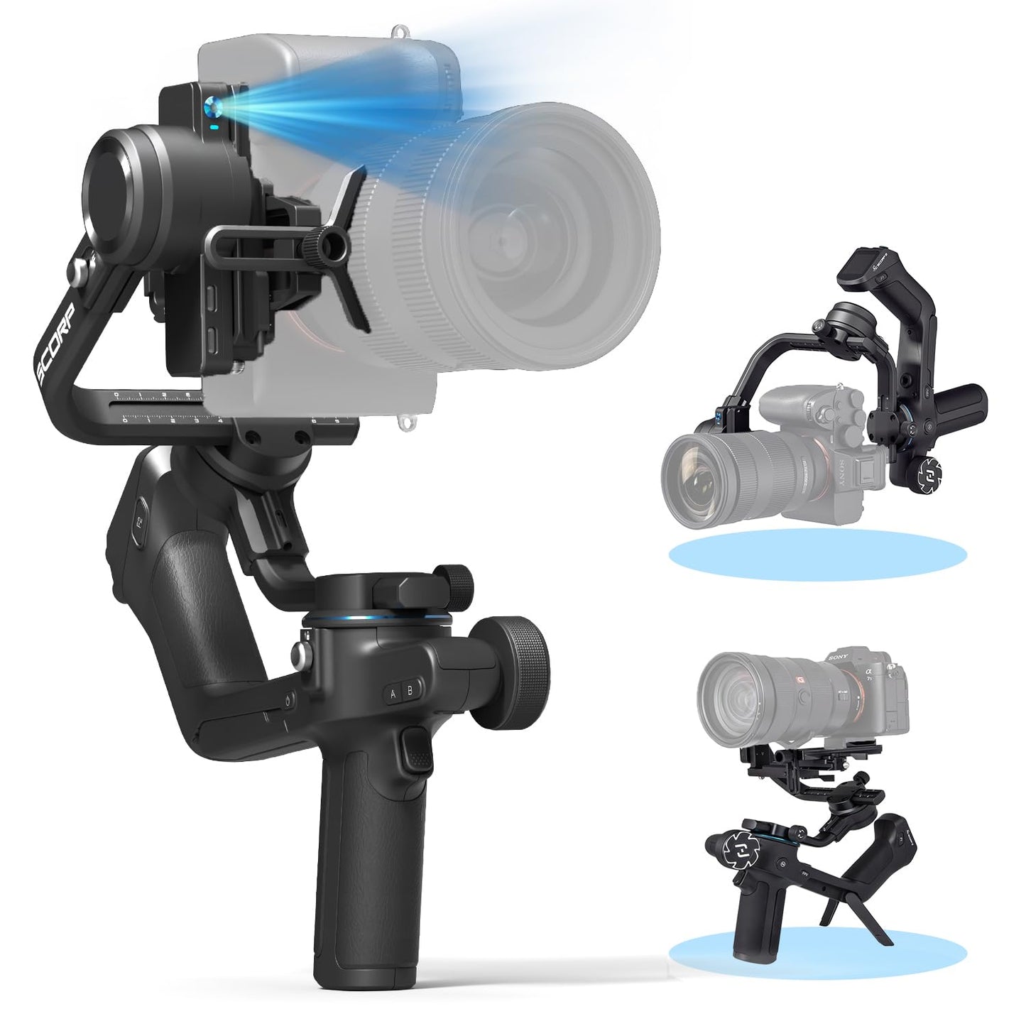 FeiyuTech Official SCORP 2 Kit,Gimbal Stabilizer for Camera,3-Axis DSLR Camera Gimbal,5.51lb Payload,Built-in AI Tracking Module,Bluetooth/Cable Control,for Canon/Sony/Panasonic/Nikon/Fujifilm