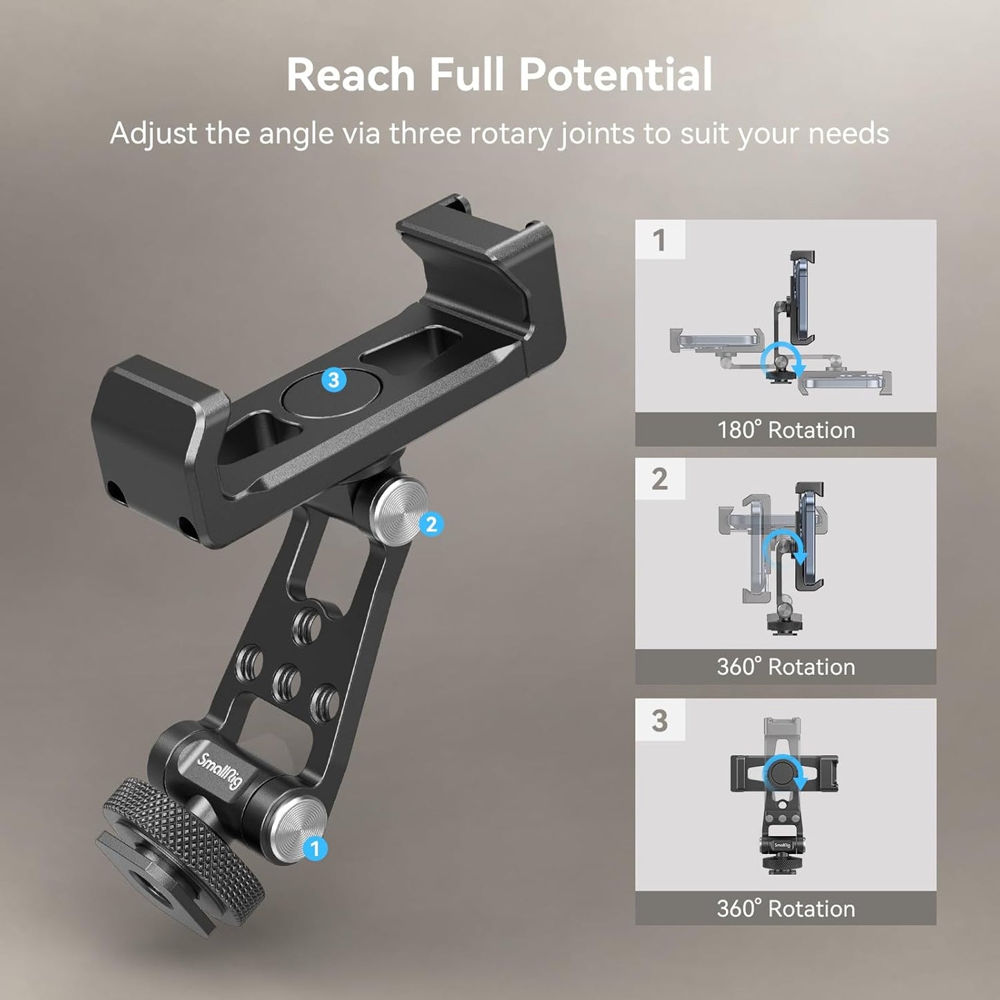 SMALLRIG Universal Metal Phone Support with Cold Shoe Mount, Cell Phone Mount Adapter Support Free Adjustment Joints, Phone Tripod Mount for iPhone 15 14, for Samsung Galaxy etc. - 4382