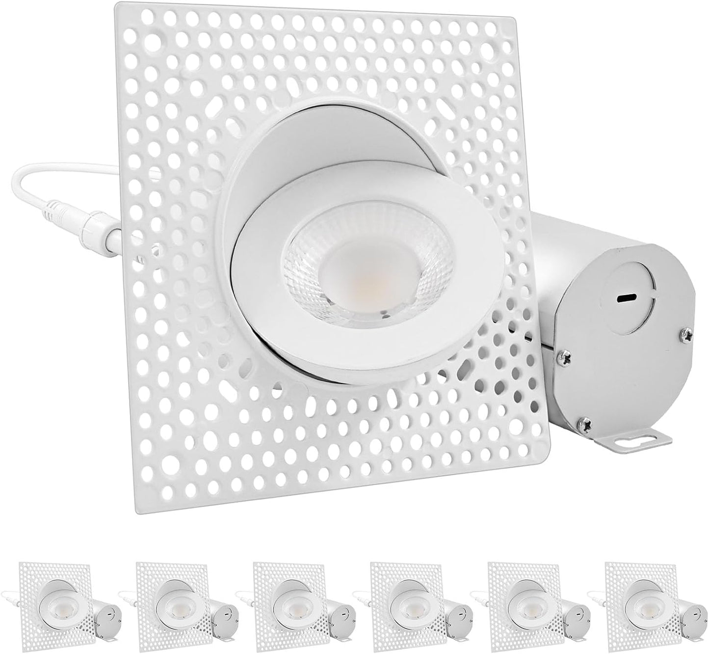 LUXRITE 3 Inch Floating Gimbal LED Trimless Recessed Lighting with Junction Box, CRI 90, 5CCT 2700K-5000K, Dimmable, 12W, 900LM, Adjustable Directional Downlight, Damp & IC Rated, ETL Listed (6 Pack)