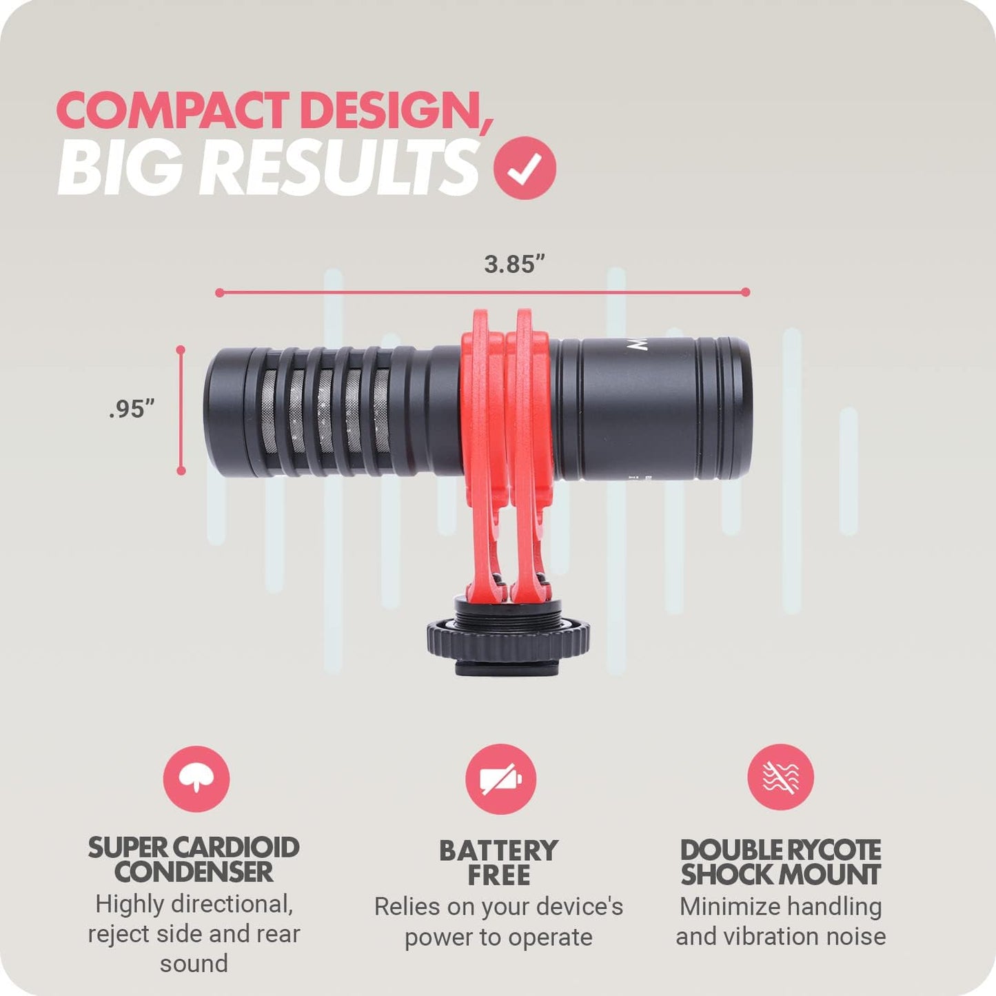 Movo VXR10-PRO External Video Microphone for Camera with Rycote Lyre Shock Mount - Compact Shotgun Mic and Accessories Compatible with Smartphones and DSLR Cameras - Battery-Free DSLR Microphone