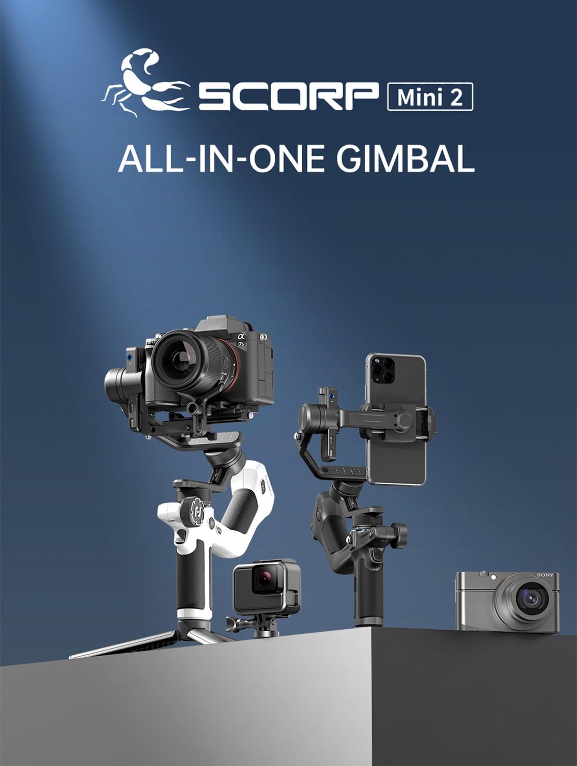 Feiyu SCORP Mini-2 Combo All-in-1 Gimbal Stabilizer for Cameras & Smartphones, 1.3" OLED Touchscreen, Integrated AI Tracking, 2.65lb Payload. 3-Axis Handheld Gimbal Compatible with GoPro, Sony, iPhone