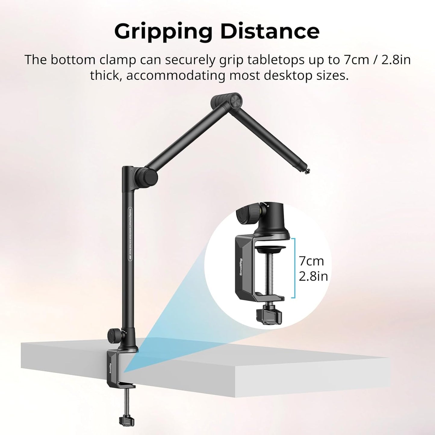 SMALLRIG Overhead 3-Section Desktop Camera Bracket, Damping Boom Arm Desk Mount with 360 Rotatable Ball Head, Tabletop C Clamp, Max Load to 4.4lbs / 2kg for Photography Videography Live Stream