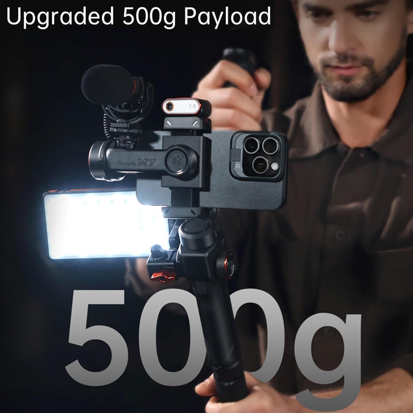 Hohem iSteady M7 Gimbal Stabilizer for Smartphone, 3-Axis Phone Gimbal, Gimbal Stabilizer for iPhone & Android, AI Tracking Sensor with Fill Light, 1.4" Detachable Touchscreen Remote Control