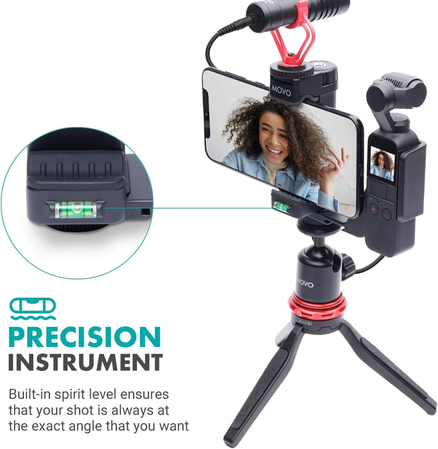 Movo OPR-50 Smartphone Video Rig Compatible with DJI OSMO Pocket 1, 2 - Includes Mount and 2X Shoe Mount for Microphone, Light, and More - Phone Stabilizer for Video Recording