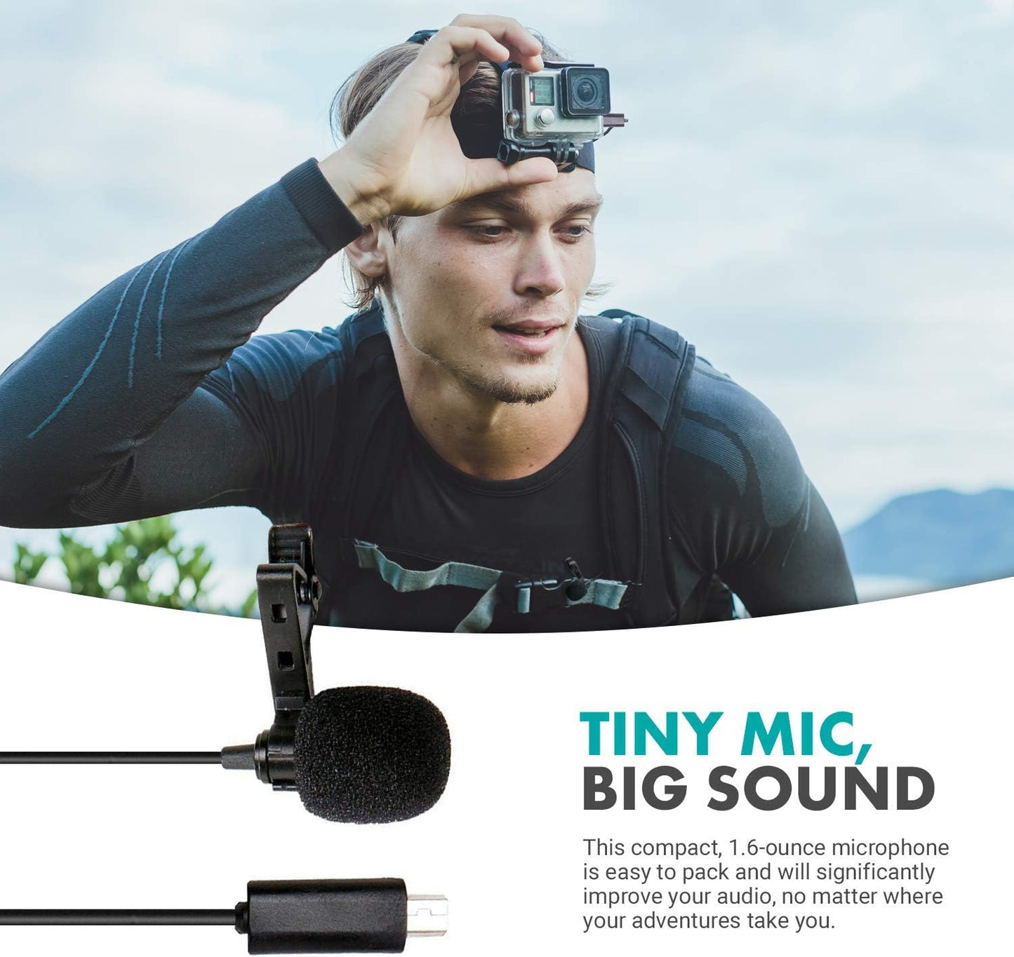 Movo GM100 Clip-on Lavalier Microphone for Compatible with GoPro HERO3, HERO3+ and HERO4 Black, White and Silver Editions - Includes Mic Adapter for Go Pro
