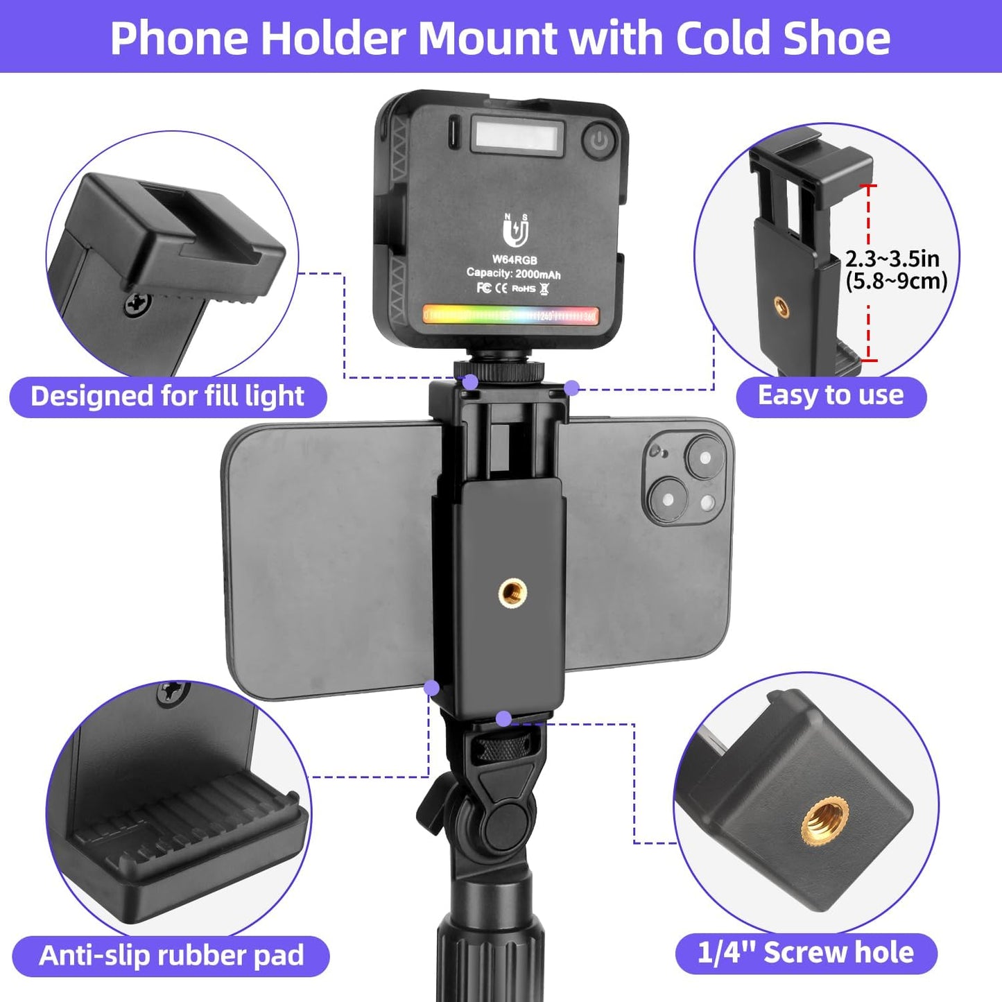 JINSUI 37" Overhead Camera Mount Desk Stand, 3-Section 360° Adjustable Articulating Metal Arm with 1/4" Screw and Phone Holder, Foldable Webcam Stand for DSLR Camera Ring Light Projector