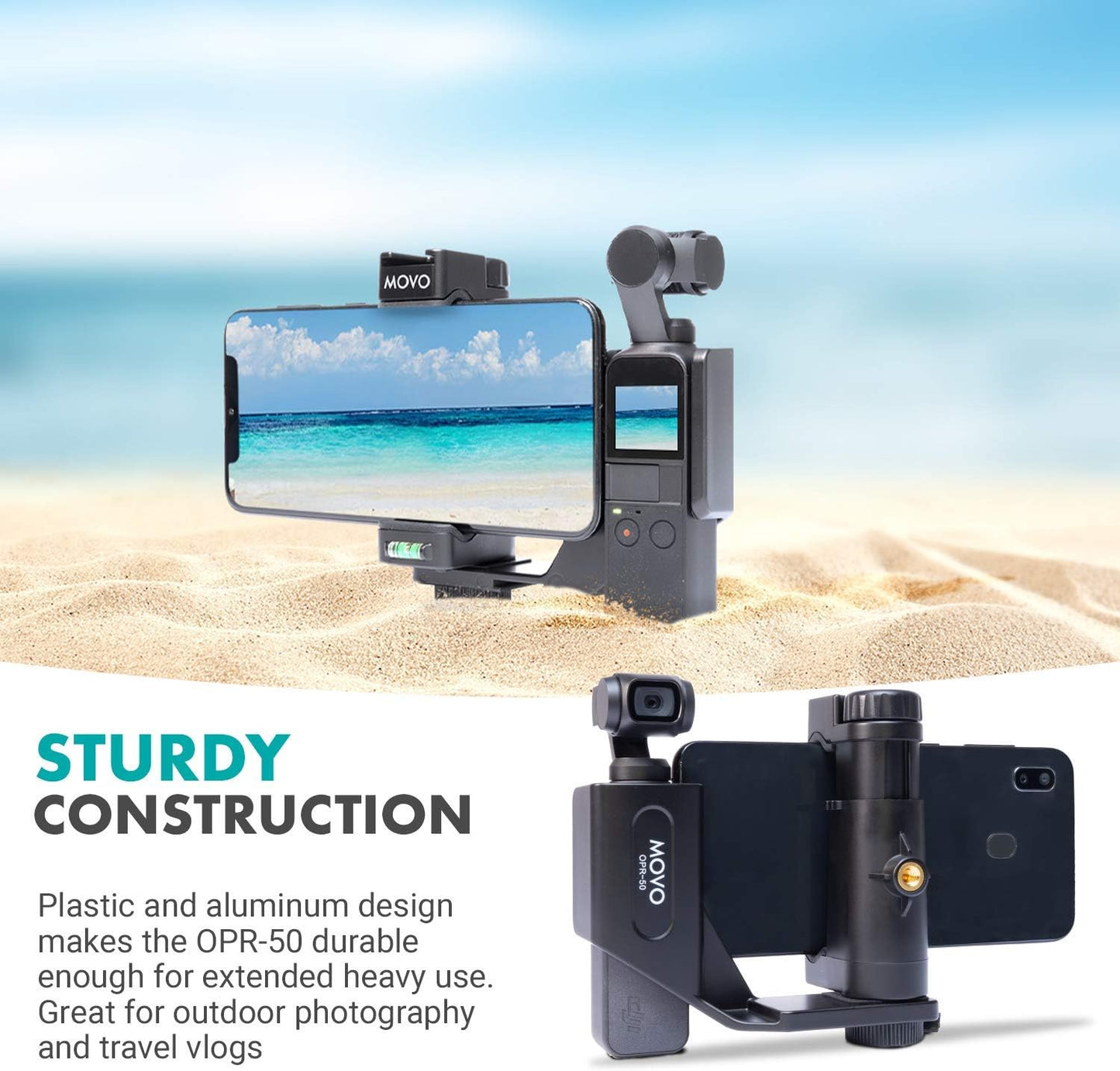 Movo OPR-50 Smartphone Video Rig Compatible with DJI OSMO Pocket 1, 2 - Includes Mount and 2X Shoe Mount for Microphone, Light, and More - Phone Stabilizer for Video Recording