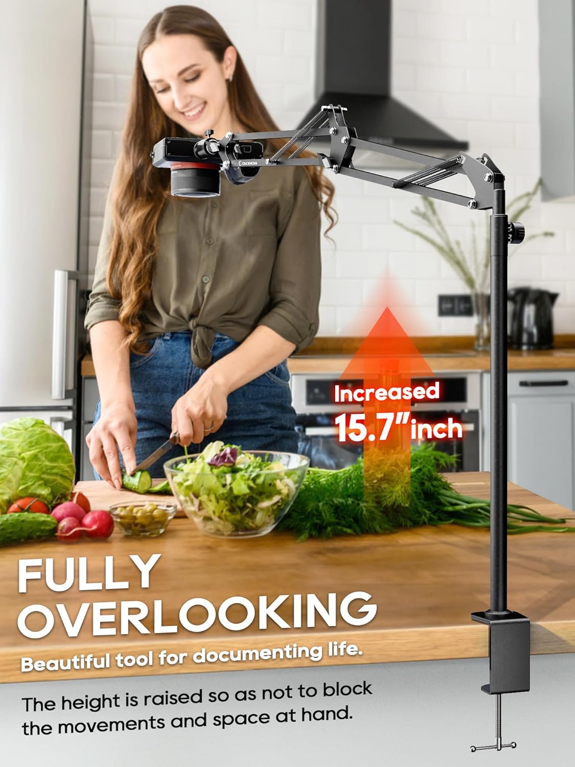 Overhead Camera Mount, 5lb Horizontal Load-Bearing, 360Β° Adjustable Camera Stand for Desk, Flexible Camera Arm Desk Mount, with Phone Clamp, Tabletop Mount for DSLR Camera/Webcam/Microphone