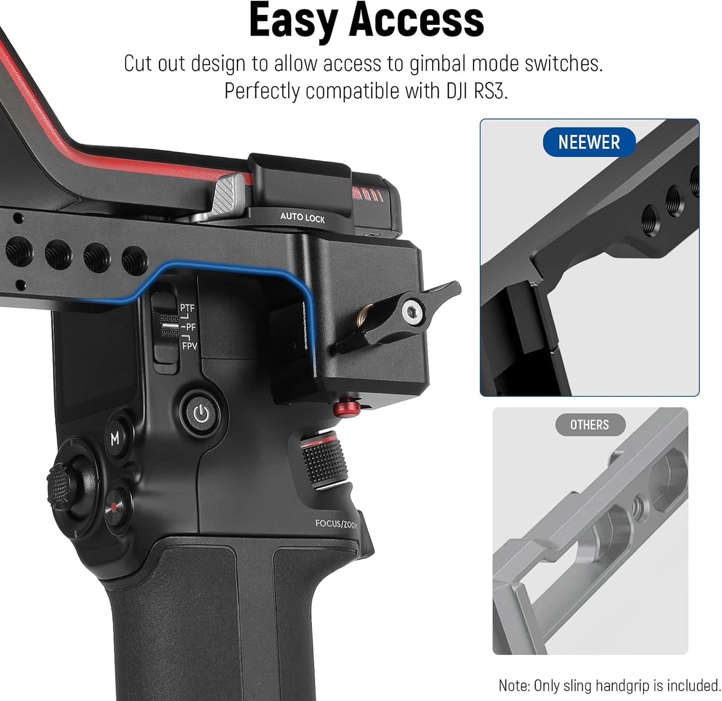 NEEWER Adjustable Sling Handle Grip Compatible with DJI Ronin RS4 RS3 Mini RS 3 Pro RS 2 RSC 2 Gimbal Stabilizer for Low Angle Shot, Max Load 13.2lb, ST49