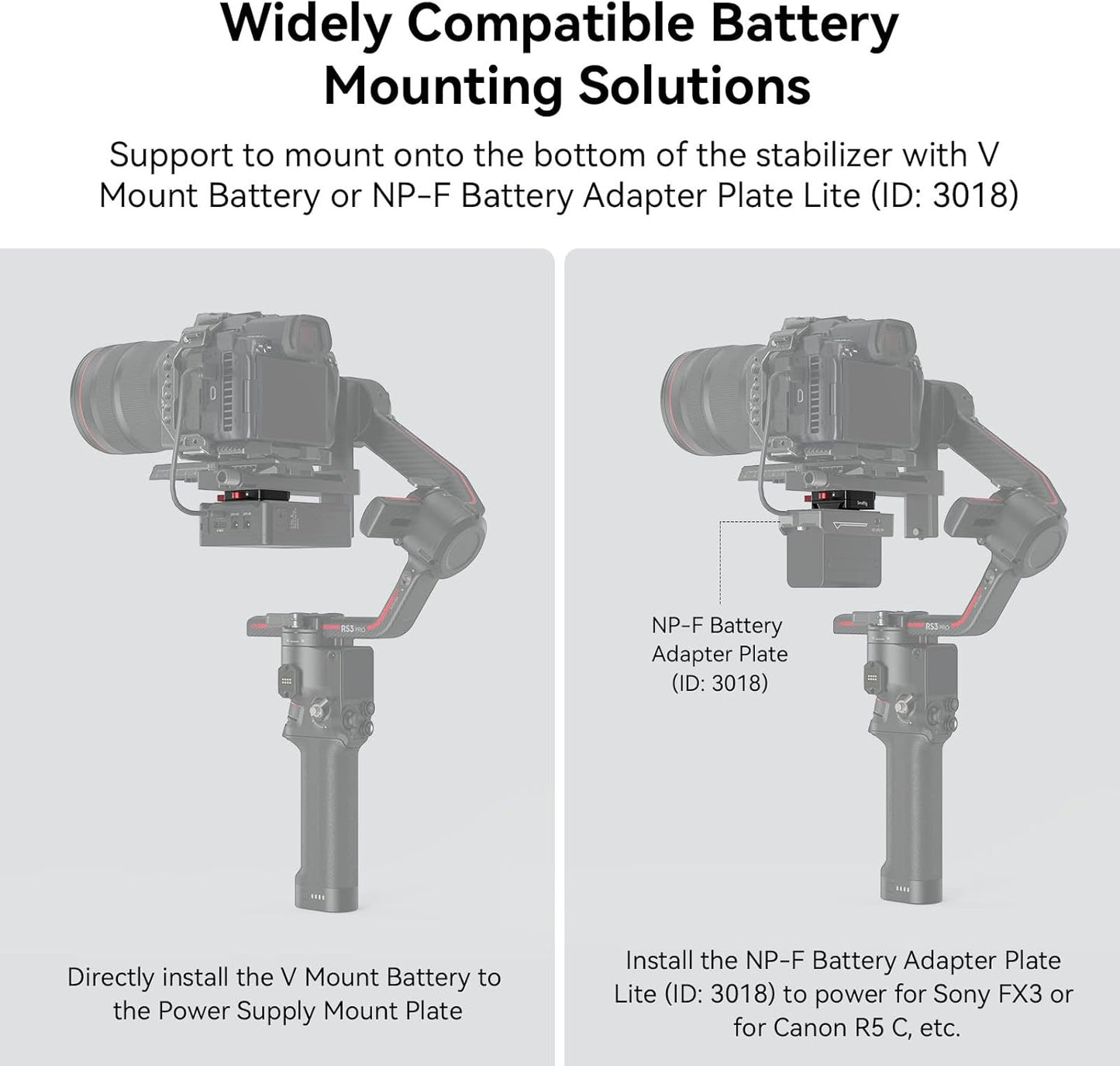 SMALLRIG Mini V Mount Battery Plate for DJI RS 3 / RS 3 Pro/RS 2 / RSC 2 Gimbals, Comes with V-Lock, Cold Shoe & 1/4"-20 Threaded Holes for V Mount Battery & NP-F Battery - 4189