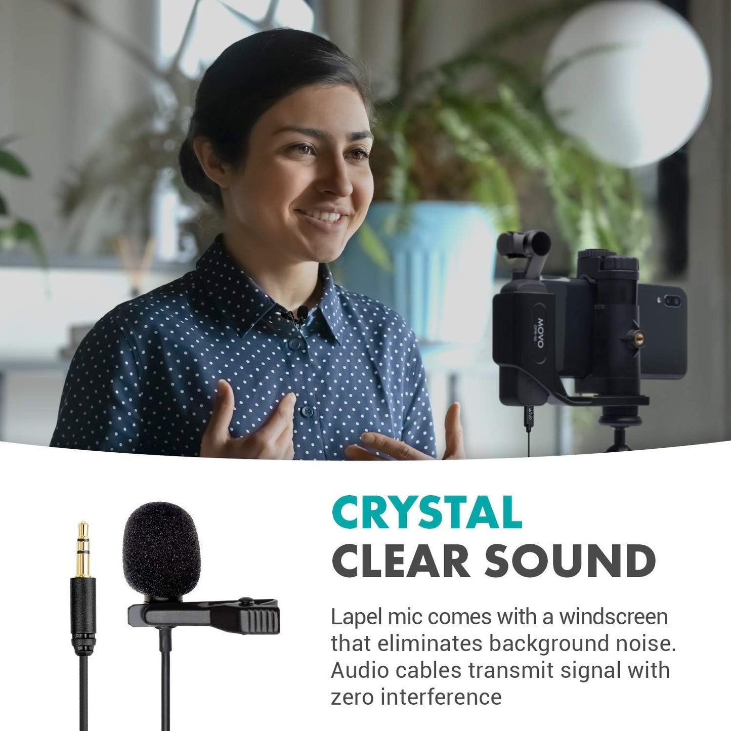 Movo Lavalier Microphone for DJI Osmo Pocket, Osmo Pocket 2 - Lavalier Handheld Camera Microphone and Adapter for DJI Pocket Camera - Works with Osmo Gimbal for Camera - For DJI Pocket 2 Gimbal Camera